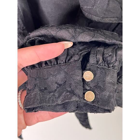 Keepsake Floral Long Sleeve Ruffle Trim Tie Front Crop Top Black Women's Size S - Picture 5 of 8